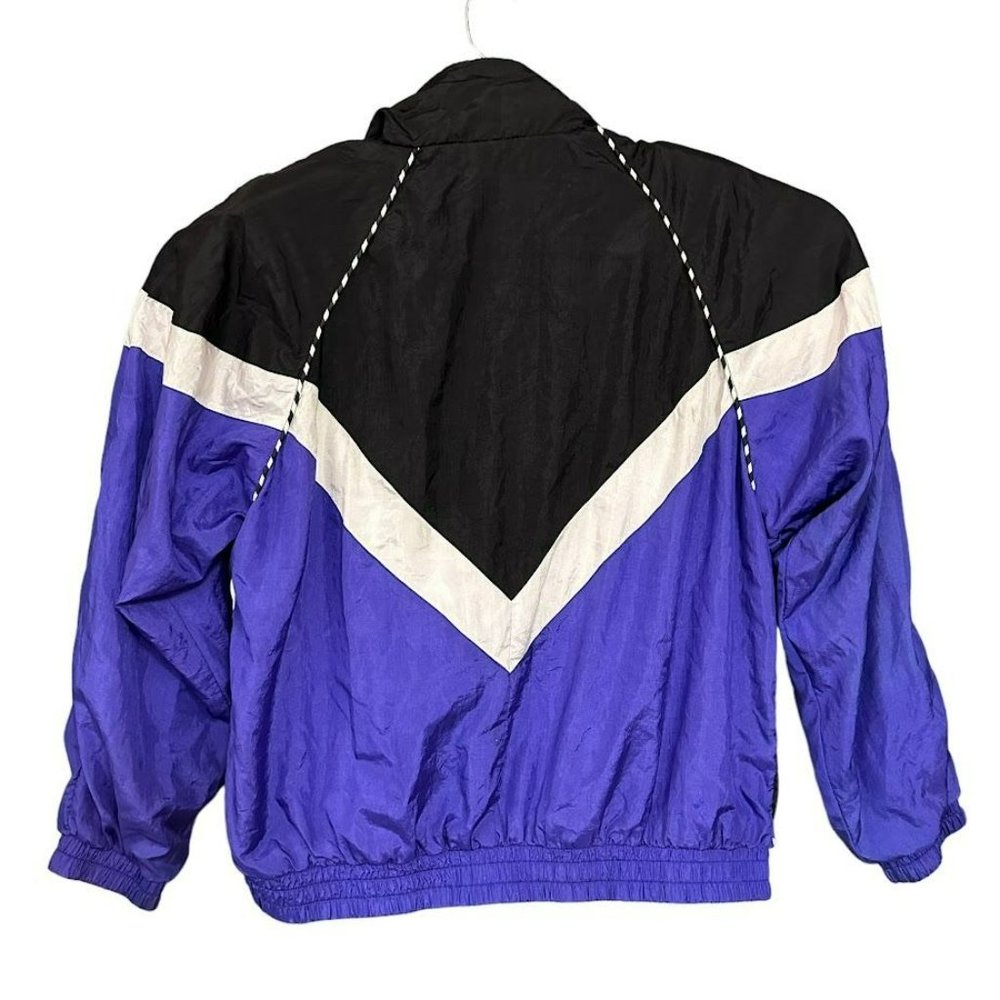 Vintage 90s Amanda Smith Purple Aztec Shoulder Pad Nylon Track Jacket‎ Womens XL - Picture 3 of 5